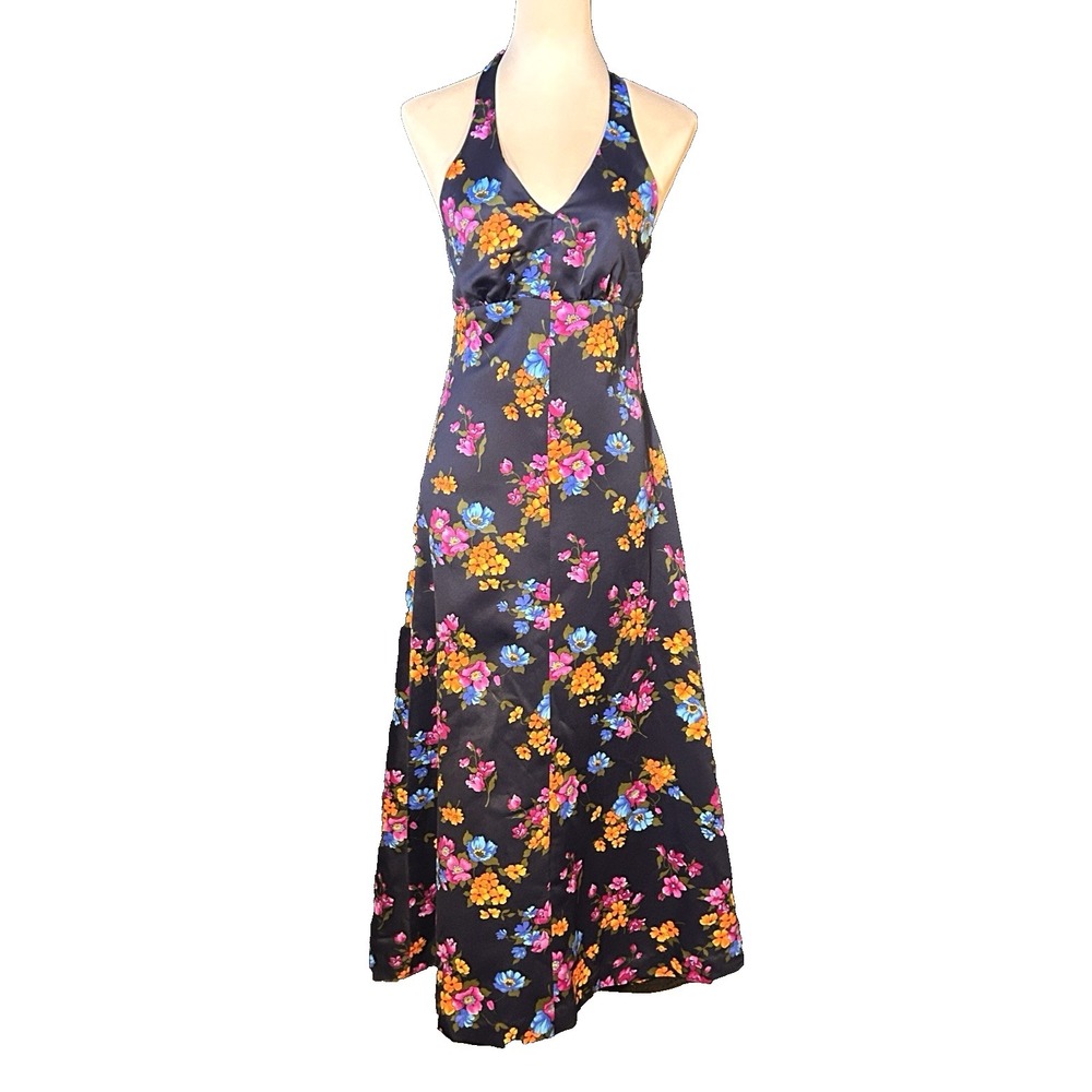 Vintage 1960s/70s Handmade Halter Style Mod Floral Dress Groovy Hippie Maxi